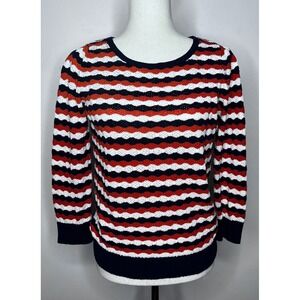 Milly New York Knit Sweater Size Medium Red White Blue Striped Long Sleeve